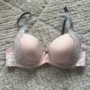 Anthropologie Pink and Black Lace Bra
